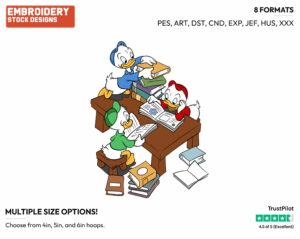 Huey, Dewey, Louie Studying - Disney Characters - Back to School - Holiday Inspired Embroidery Design in 3 sizes & 8 formats