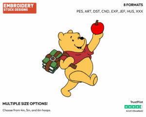 Winnie The Pooh Going To School - Disney Characters - Back to School - Holiday Inspired Embroidery Design in 3 sizes & 8 formats