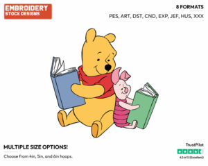 Winnie The Pooh, Piglet Reading Books - Disney Characters - Back to School - Holiday Inspired Embroidery Design in 3 sizes & 8 formats