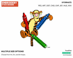 Tigger, Crayons - Disney Characters - Back to School - Holiday Inspired Embroidery Design in 3 sizes & 8 formats
