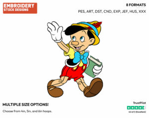 Pinocchio Off To School - Disney Characters - Back to School - Holiday Inspired Embroidery Design in 3 sizes & 8 formats