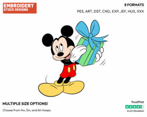 Mickey Mouse's Present - Disney Characters - Birthdays & Parties - Holiday Inspired Embroidery Design in 3 sizes & 8 formats