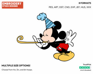 Mickey Mouse Blowing Party Horn - Disney Characters - Birthdays & Parties - Holiday Inspired Embroidery Design in 3 sizes & 8 formats