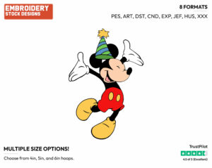 Mickey Mouse Celebration - Disney Characters - Birthdays & Parties - Holiday Inspired Embroidery Design in 3 sizes & 8 formats