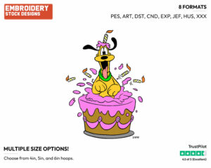 Pluto Jumping Out Of Birthday Cake - Disney Characters - Birthdays & Parties - Holiday Inspired Embroidery Design in 3 sizes & 8 formats