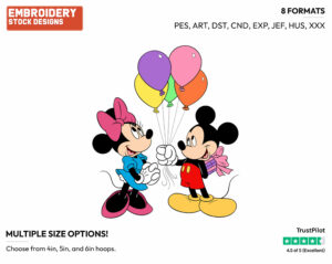 Mickey, Minnie Balloons - Disney Characters - Birthdays & Parties - Holiday Inspired Embroidery Design in 3 sizes & 8 formats
