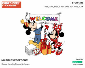 Mickey, Minnie Putting Up Decorations - Disney Characters - Birthdays & Parties - Holiday Inspired Embroidery Design in 3 sizes & 8 formats