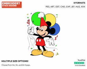 Mickey Mouse Balloons - Disney Characters - Birthdays & Parties - Holiday Inspired Embroidery Design in 3 sizes & 8 formats