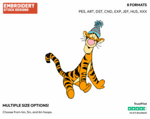 Tigger Wearing Party Hat - Disney Characters - Birthdays & Parties - Holiday Inspired Embroidery Design in 3 sizes & 8 formats