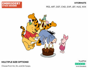Winnie The Pooh, Eeyore, Tigger, Piglet - Disney Characters - Birthdays & Parties - Holiday Inspired Embroidery Design in 3 sizes & 8 formats