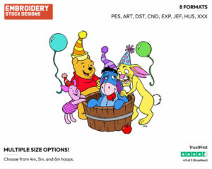 Winnie The Pooh, Eeyore, Rabbit, Piglet - Disney Characters - Birthdays & Parties - Holiday Inspired Embroidery Design in 3 sizes & 8 formats