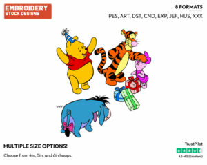 Winnie The Pooh, Eeyore, Tigger, Piglet - Disney Characters - Birthdays & Parties - Holiday Inspired Embroidery Design in 3 sizes & 8 formats