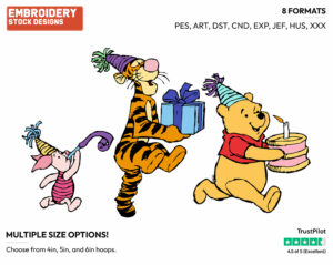 Winnie The Pooh, Piglet And Tigger Birthday Party - Disney Characters - Birthdays & Parties - Holiday Inspired Embroidery Design in 3 sizes & 8 formats