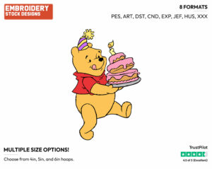 Winnie The Pooh Carrying A Birthday Cake - Disney Characters - Birthdays & Parties - Holiday Inspired Embroidery Design in 3 sizes & 8 formats