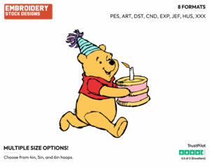 Winnie The Pooh Birthday Cake - Disney Characters - Birthdays & Parties - Holiday Inspired Embroidery Design in 3 sizes & 8 formats