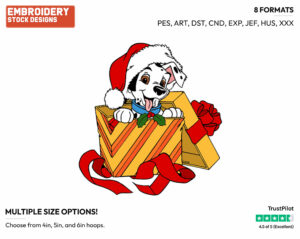 Dalmatian Puppy In Gift Box - Disney Characters - Christmas - Holiday Inspired Embroidery Design in 3 sizes & 8 formats