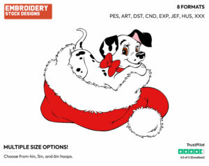 Dalmatian Puppy In Santa Hat - Disney Characters - Christmas - Holiday Inspired Embroidery Design in 3 sizes & 8 formats