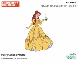 Belle Holding A Christmas Candle - Disney Characters - Christmas - Holiday Inspired Embroidery Design in 3 sizes & 8 formats