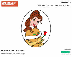 Belle, Rose - Disney Characters - Christmas - Holiday Inspired Embroidery Design in 3 sizes & 8 formats