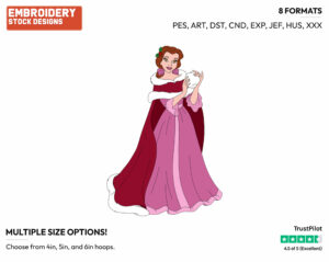Belle - Disney Characters - Christmas - Holiday Inspired Embroidery Design in 3 sizes & 8 formats