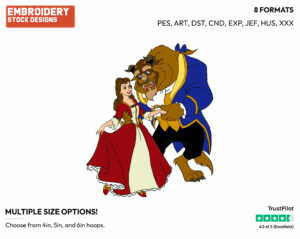 Belle, Beast Enchanted Christmas - Disney Characters - Christmas - Holiday Inspired Embroidery Design in 3 sizes & 8 formats