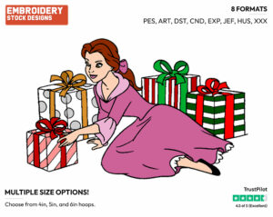 Belle Presents - Disney Characters - Christmas - Holiday Inspired Embroidery Design in 3 sizes & 8 formats