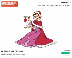 Belle Christmas Ornament - Disney Characters - Christmas - Holiday Inspired Embroidery Design in 3 sizes & 8 formats