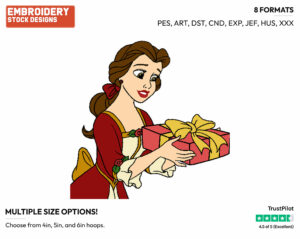 Belle Present - Disney Characters - Christmas - Holiday Inspired Embroidery Design in 3 sizes & 8 formats