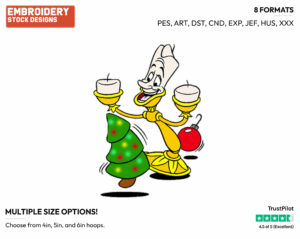 Lumiere, Dancing Christmas Tree - Disney Characters - Christmas - Holiday Inspired Embroidery Design in 3 sizes & 8 formats