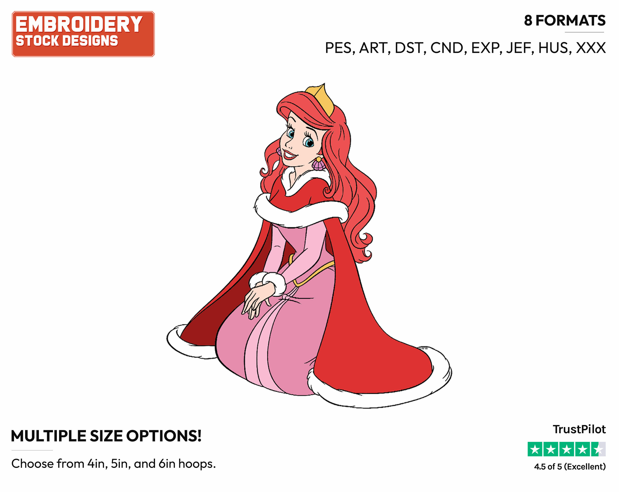 Ariel Kneeling In Winter Dress - Disney Characters - Christmas - Holiday  Inspired Embroidery Design in 3 sizes & 8 formats | Embroidery Stock Designs