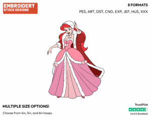 Ariel - Disney Characters - Christmas - Holiday Inspired Embroidery Design in 3 sizes & 8 formats