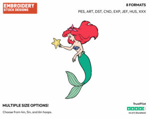Ariel - Disney Characters - Christmas - Holiday Inspired Embroidery Design in 3 sizes & 8 formats