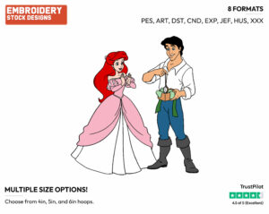 Ariel, Eric - Disney Characters - Christmas - Holiday Inspired Embroidery Design in 3 sizes & 8 formats