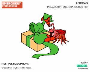 Sebastian Unwrapping Present - Disney Characters - Christmas - Holiday Inspired Embroidery Design in 3 sizes & 8 formats
