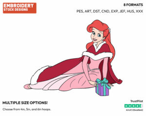 Ariel - Disney Characters - Christmas - Holiday Inspired Embroidery Design in 3 sizes & 8 formats