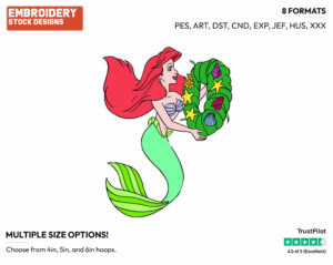 Ariel Wreath - Disney Characters - Christmas - Holiday Inspired Embroidery Design in 3 sizes & 8 formats