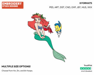 Ariel, Sebastian - Disney Characters - Christmas - Holiday Inspired Embroidery Design in 3 sizes & 8 formats