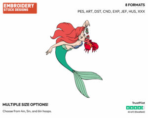 Ariel Kissing Sebastian Under The Mistletoe - Disney Characters - Christmas - Holiday Inspired Embroidery Design in 3 sizes & 8 formats