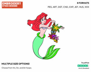 Ariel Hanging Christmas Stocking - Disney Characters - Christmas - Holiday Inspired Embroidery Design in 3 sizes & 8 formats
