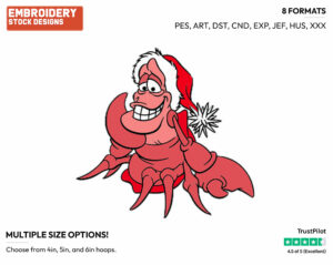 Sebastian Wearing Santa Hat - Disney Characters - Christmas - Holiday Inspired Embroidery Design in 3 sizes & 8 formats