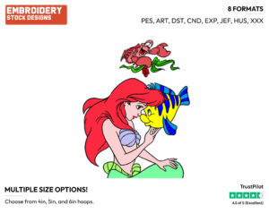 Ariel, Flounder, Sebastian - Disney Characters - Christmas - Holiday Inspired Embroidery Design in 3 sizes & 8 formats