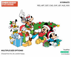 Mickey Mouse And Friends Getting Ready For Christmas - Disney Characters - Christmas - Holiday Inspired Embroidery Design in 3 sizes & 8 formats