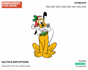 Pluto Holding A Letter In His Mouth Letter Addressed To The North Pole - Disney Characters - Christmas - Holiday Inspired Embroidery Design in 3 sizes & 8 formats