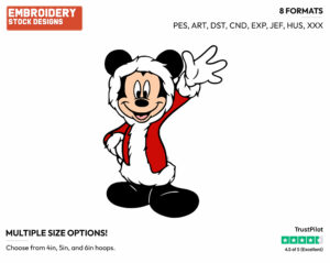 Mickey Mouse Waving As Santa Claus - Disney Characters - Christmas - Holiday Inspired Embroidery Design in 3 sizes & 8 formats