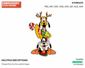 Goofy And Pluto - Disney Characters - Christmas - Holiday Inspired Embroidery Design in 3 sizes & 8 formats