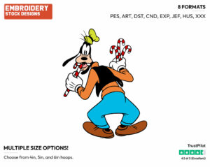 Goofy Enjoying A Candy Cane - Disney Characters - Christmas - Holiday Inspired Embroidery Design in 3 sizes & 8 formats