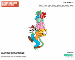 Goofy Carrying A Tower Of Presents - Disney Characters - Christmas - Holiday Inspired Embroidery Design in 3 sizes & 8 formats