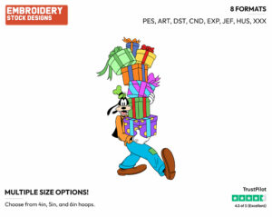 Goofy Carrying A Tower Of Presents - Disney Characters - Christmas - Holiday Inspired Embroidery Design in 3 sizes & 8 formats