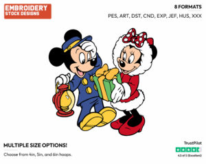 Minnie Offering Mickey A Present - Disney Characters - Christmas - Holiday Inspired Embroidery Design in 3 sizes & 8 formats