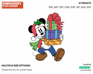 Classic Mickey Mouse Carrying A Present - Disney Characters - Christmas - Holiday Inspired Embroidery Design in 3 sizes & 8 formats